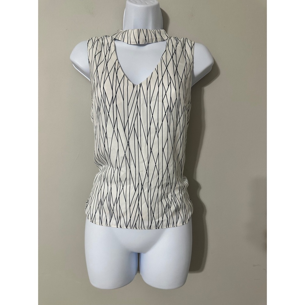 Waverly Grey Womens XS Sleeveless Choker Neck V Neck‎ Geometric Print Top